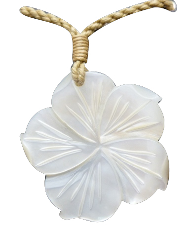 40x40mm White MOP Plumeria on Adjustable Hemp Cord Necklace